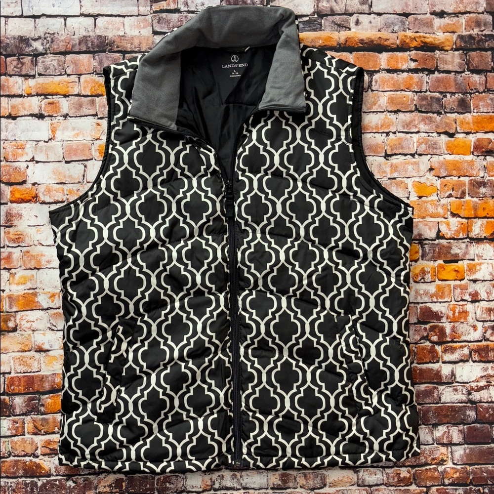Lands' End Black and Gray Geometric Vest